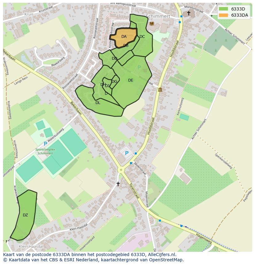 Afbeelding van het postcodegebied 6333 DA op de kaart.