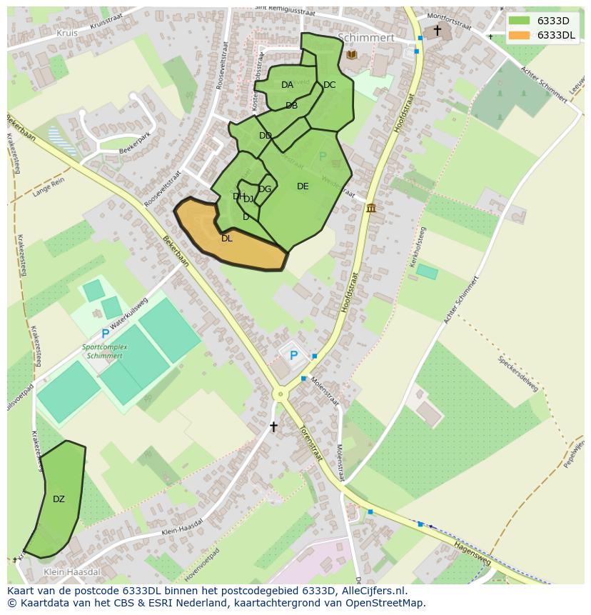 Afbeelding van het postcodegebied 6333 DL op de kaart.