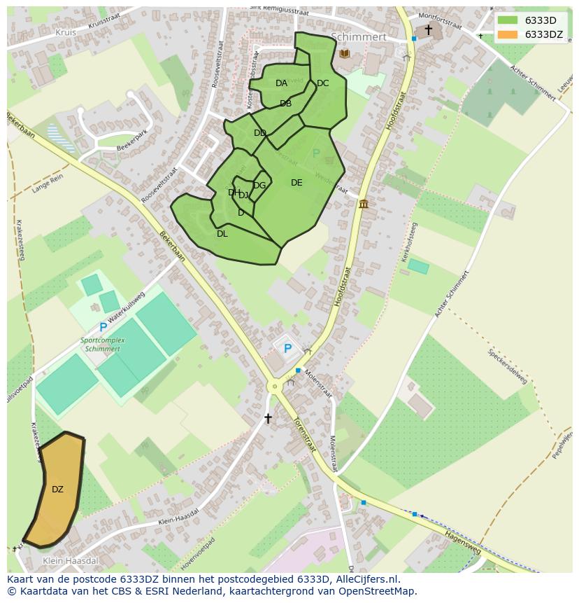 Afbeelding van het postcodegebied 6333 DZ op de kaart.