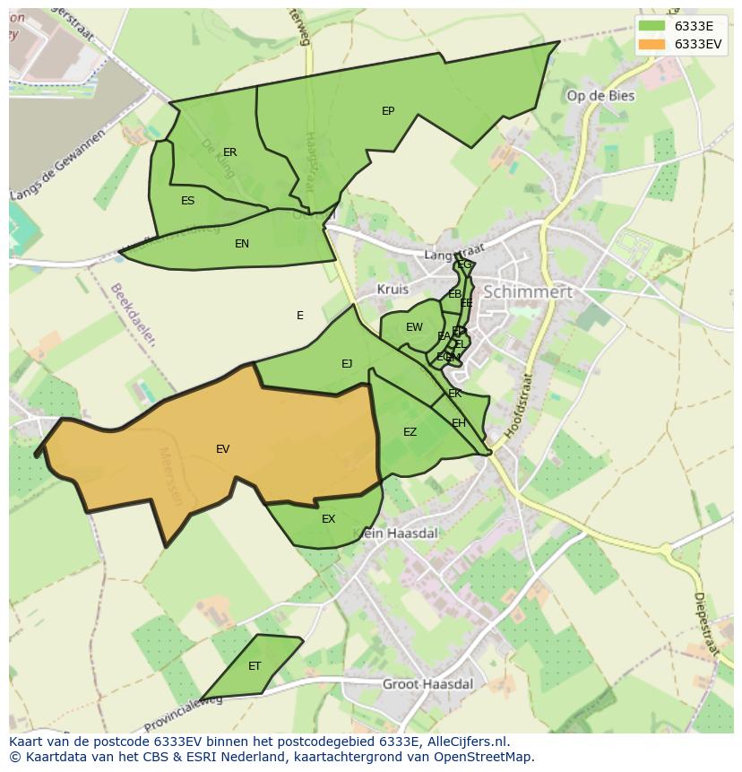 Afbeelding van het postcodegebied 6333 EV op de kaart.