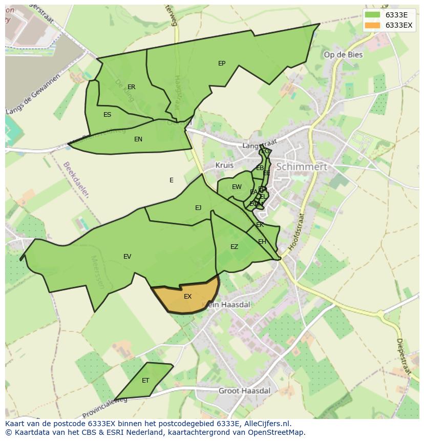 Afbeelding van het postcodegebied 6333 EX op de kaart.