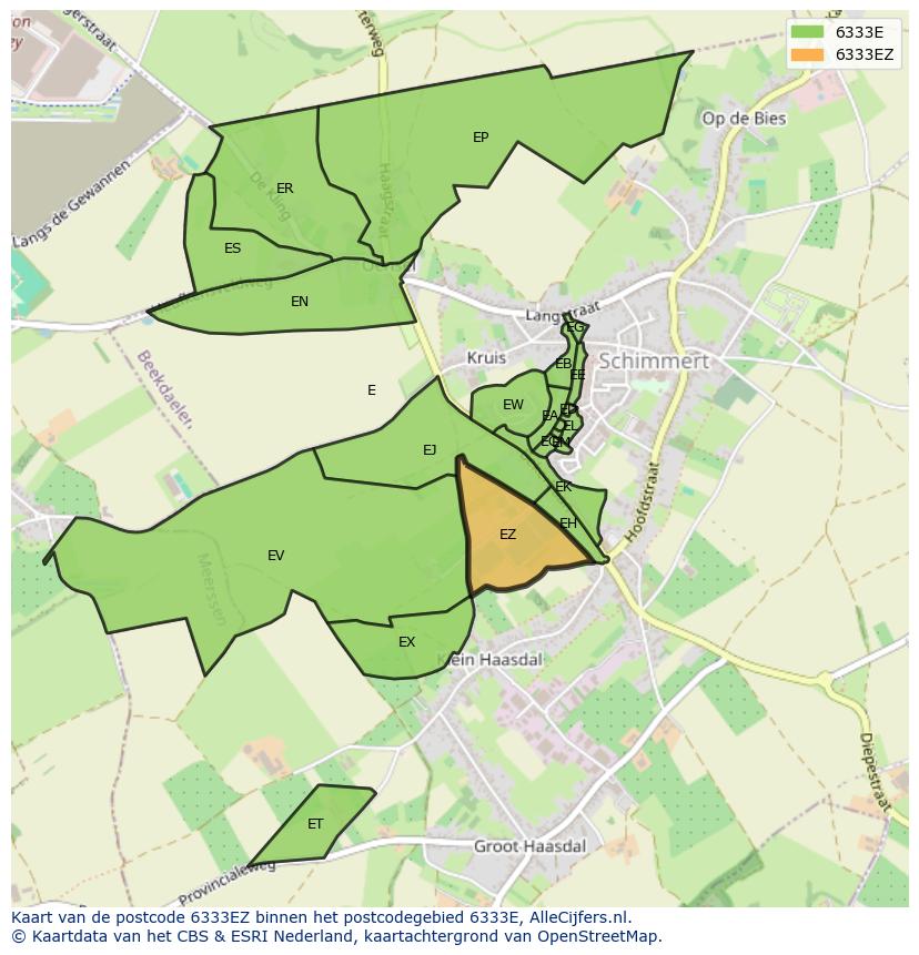 Afbeelding van het postcodegebied 6333 EZ op de kaart.