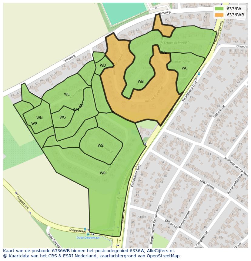 Afbeelding van het postcodegebied 6336 WB op de kaart.