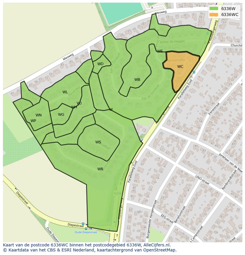 Afbeelding van het postcodegebied 6336 WC op de kaart.