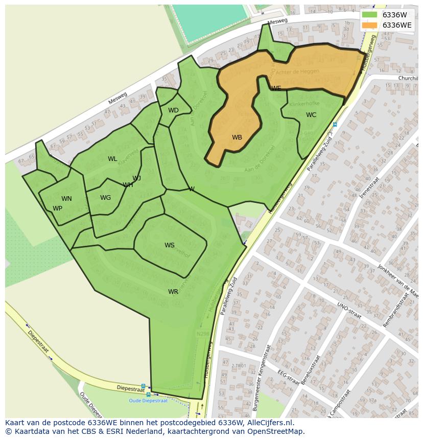 Afbeelding van het postcodegebied 6336 WE op de kaart.