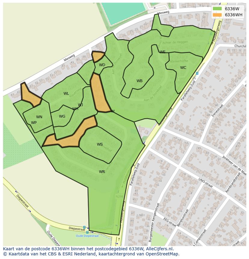Afbeelding van het postcodegebied 6336 WH op de kaart.
