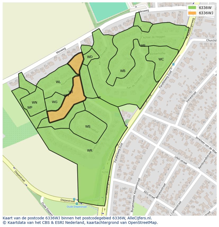 Afbeelding van het postcodegebied 6336 WJ op de kaart.