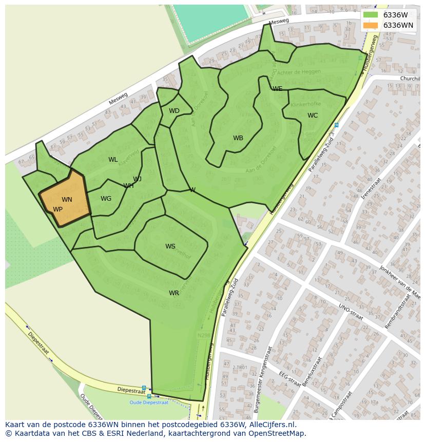 Afbeelding van het postcodegebied 6336 WN op de kaart.