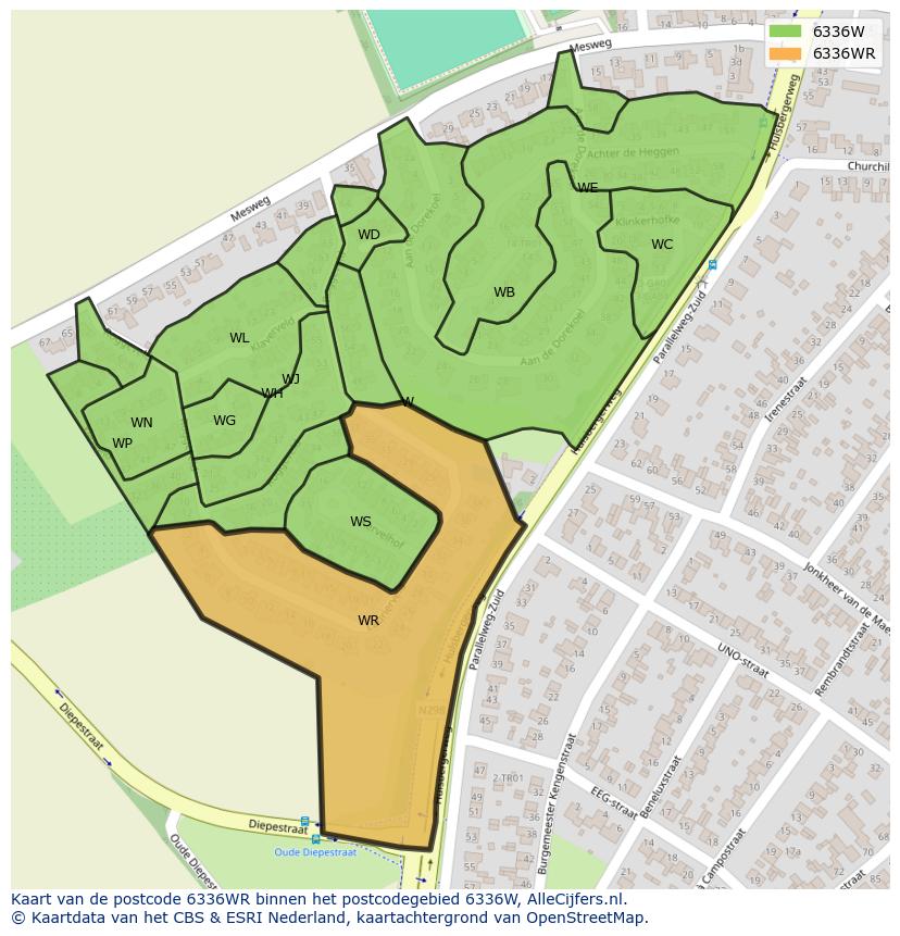 Afbeelding van het postcodegebied 6336 WR op de kaart.