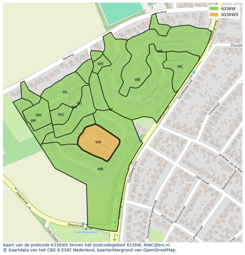 Afbeelding van het postcodegebied 6336 WS op de kaart.