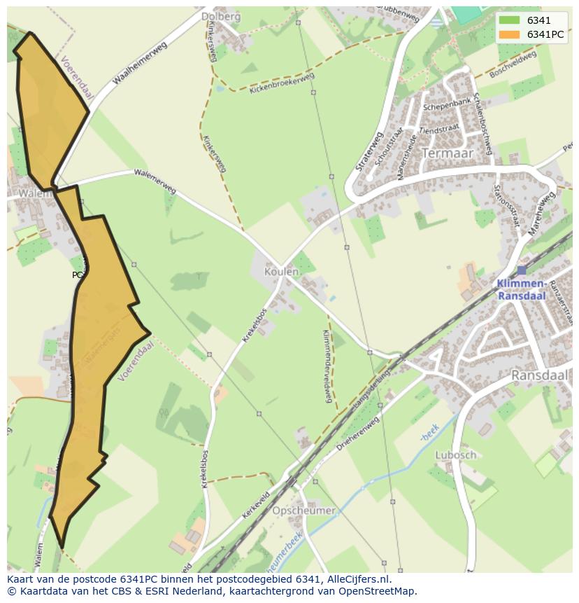 Afbeelding van het postcodegebied 6341 PC op de kaart.