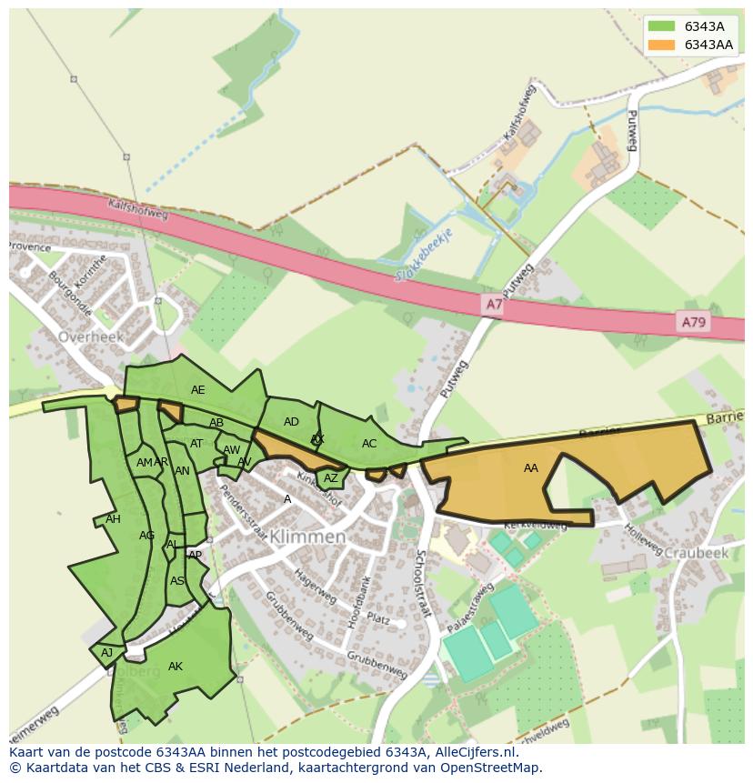 Afbeelding van het postcodegebied 6343 AA op de kaart.