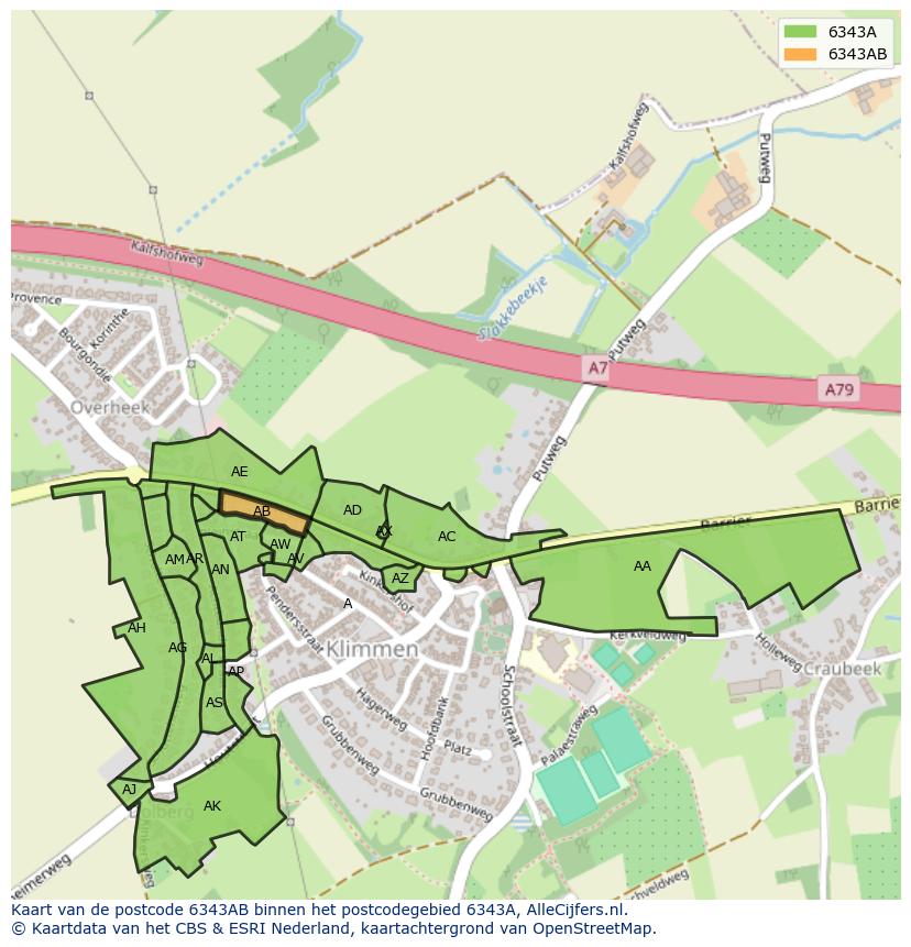 Afbeelding van het postcodegebied 6343 AB op de kaart.