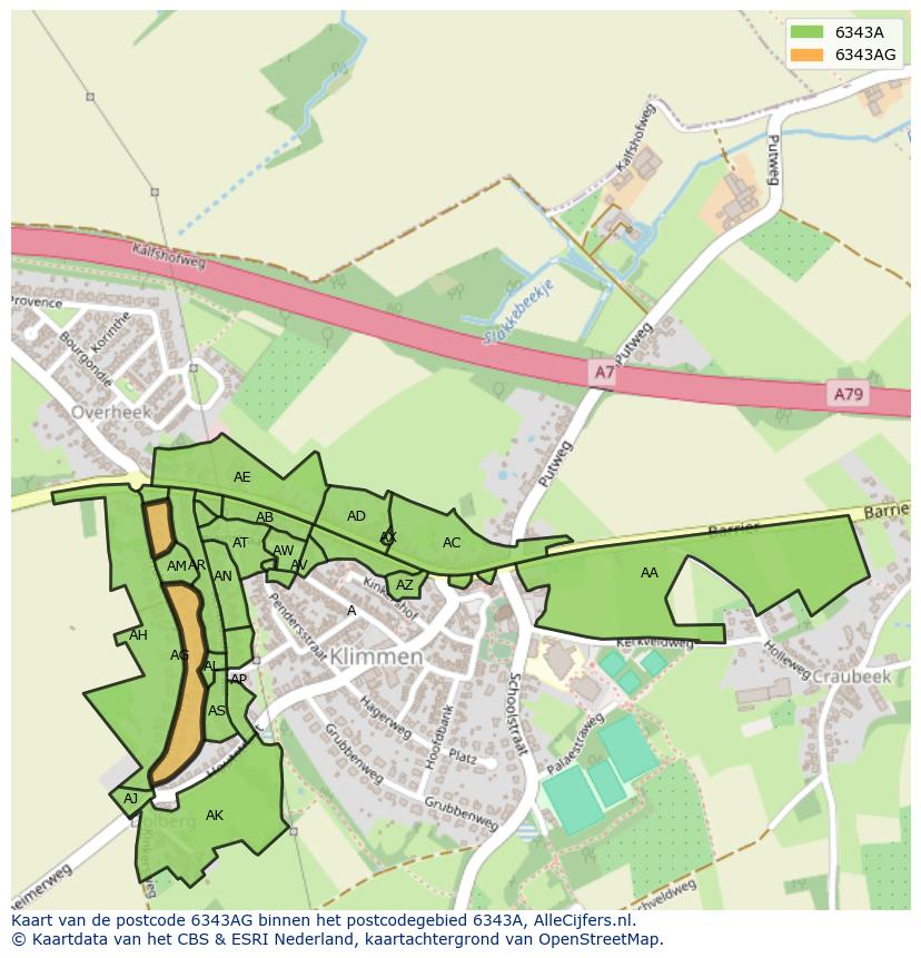Afbeelding van het postcodegebied 6343 AG op de kaart.