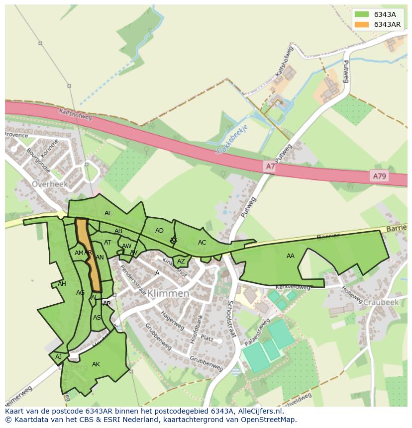 Afbeelding van het postcodegebied 6343 AR op de kaart.