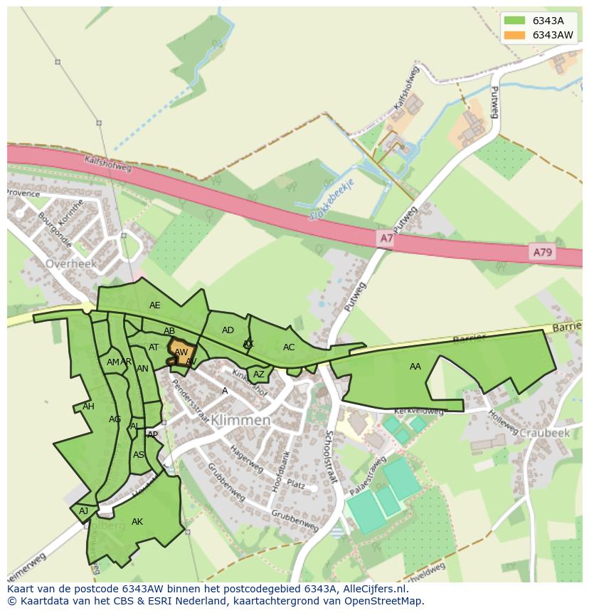 Afbeelding van het postcodegebied 6343 AW op de kaart.