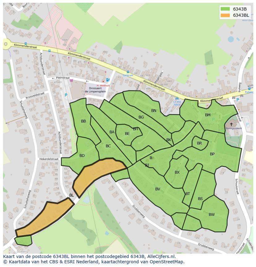 Afbeelding van het postcodegebied 6343 BL op de kaart.