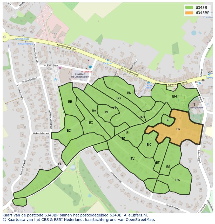 Afbeelding van het postcodegebied 6343 BP op de kaart.