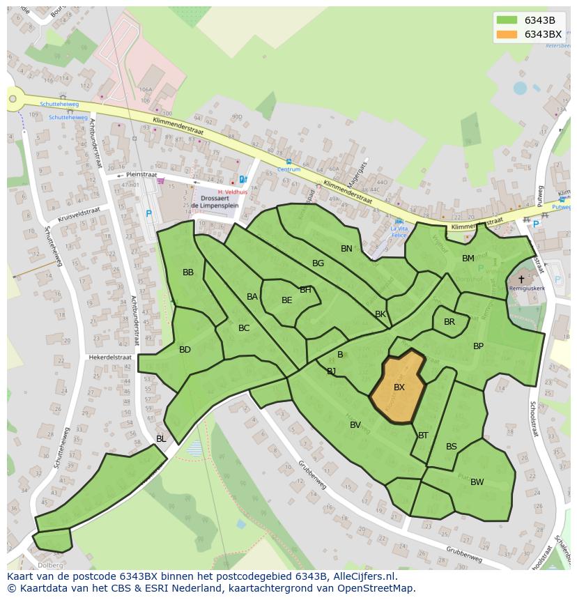 Afbeelding van het postcodegebied 6343 BX op de kaart.