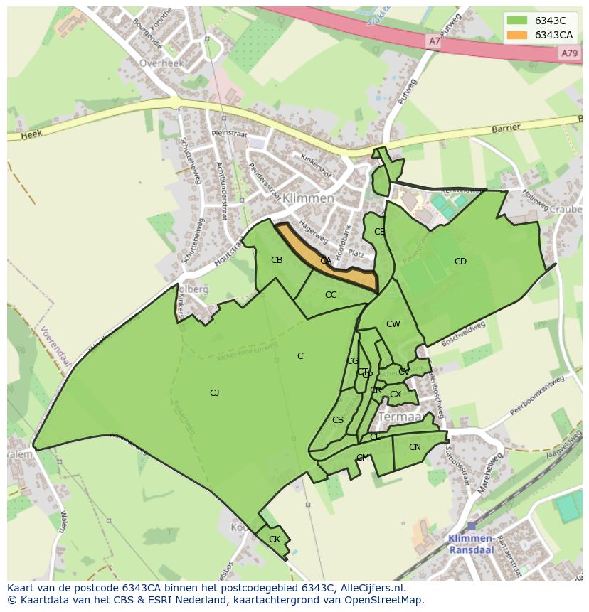 Afbeelding van het postcodegebied 6343 CA op de kaart.