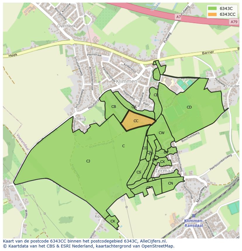 Afbeelding van het postcodegebied 6343 CC op de kaart.