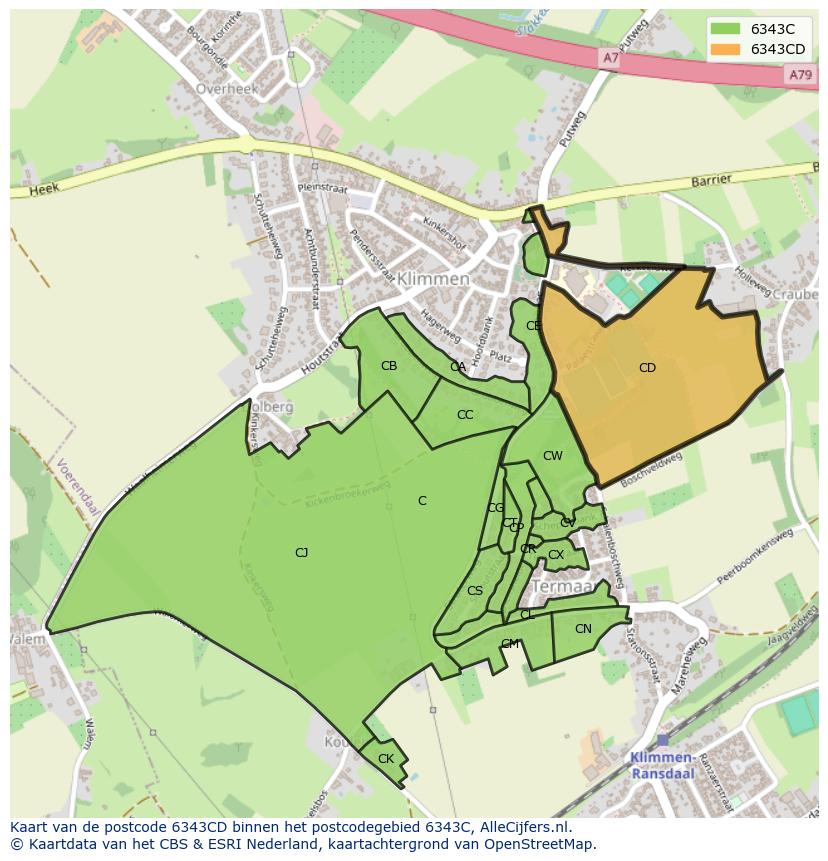Afbeelding van het postcodegebied 6343 CD op de kaart.