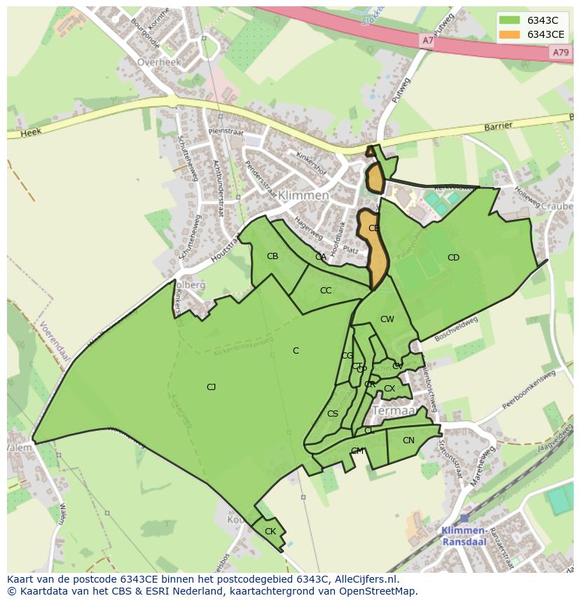 Afbeelding van het postcodegebied 6343 CE op de kaart.