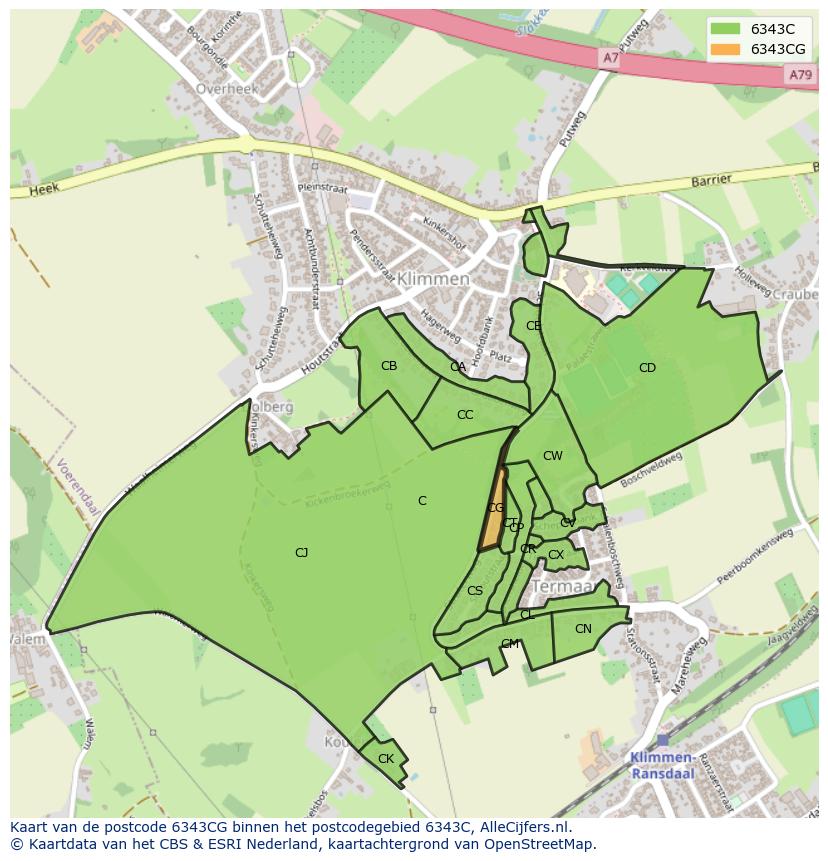 Afbeelding van het postcodegebied 6343 CG op de kaart.