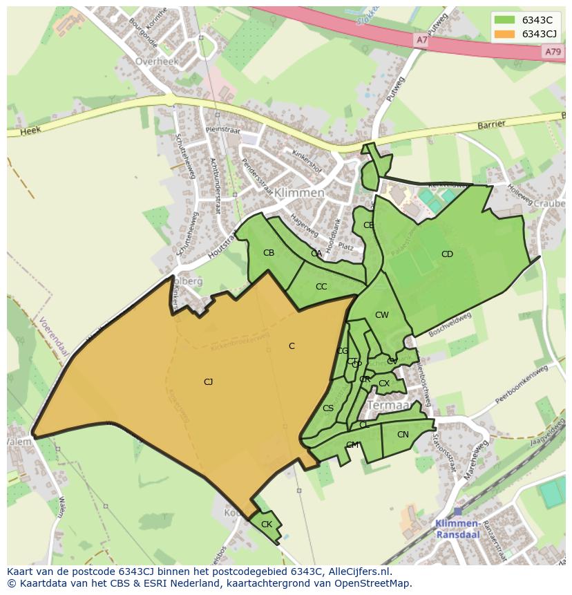 Afbeelding van het postcodegebied 6343 CJ op de kaart.