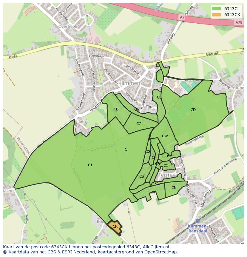Afbeelding van het postcodegebied 6343 CK op de kaart.
