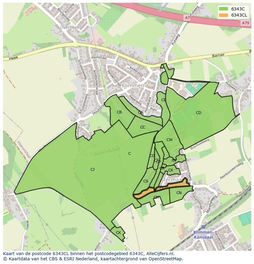 Afbeelding van het postcodegebied 6343 CL op de kaart.