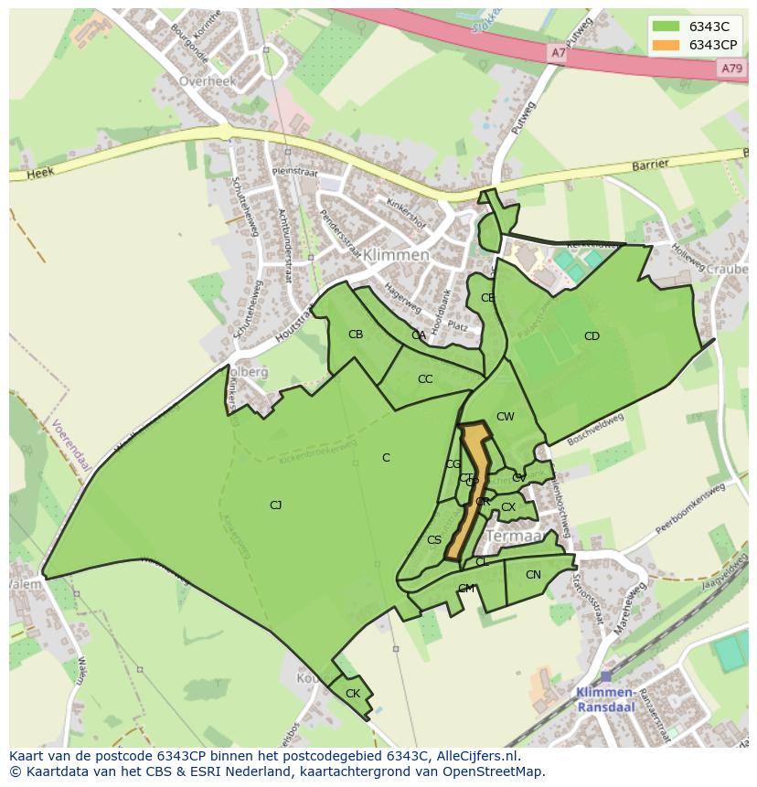 Afbeelding van het postcodegebied 6343 CP op de kaart.