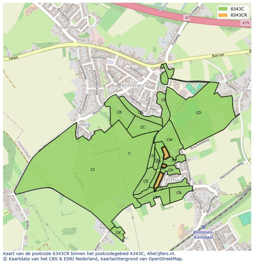Afbeelding van het postcodegebied 6343 CR op de kaart.