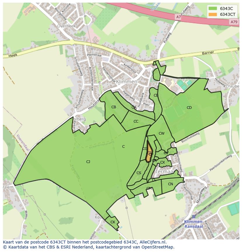 Afbeelding van het postcodegebied 6343 CT op de kaart.