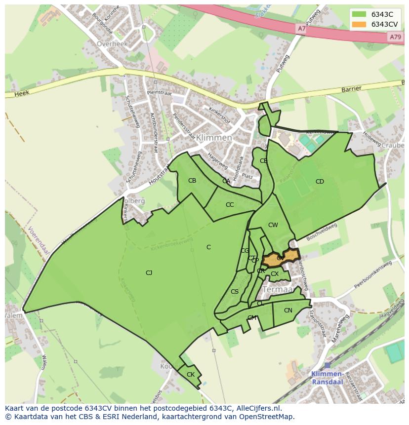 Afbeelding van het postcodegebied 6343 CV op de kaart.