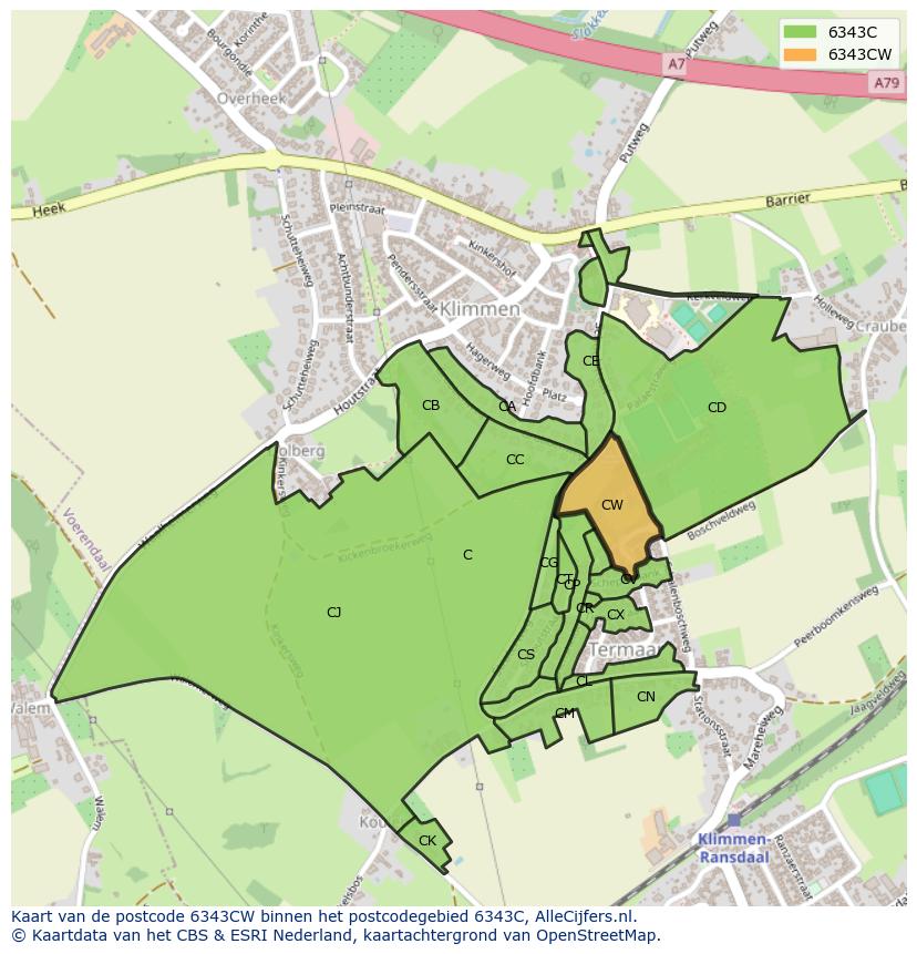 Afbeelding van het postcodegebied 6343 CW op de kaart.