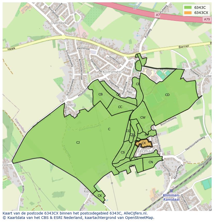 Afbeelding van het postcodegebied 6343 CX op de kaart.