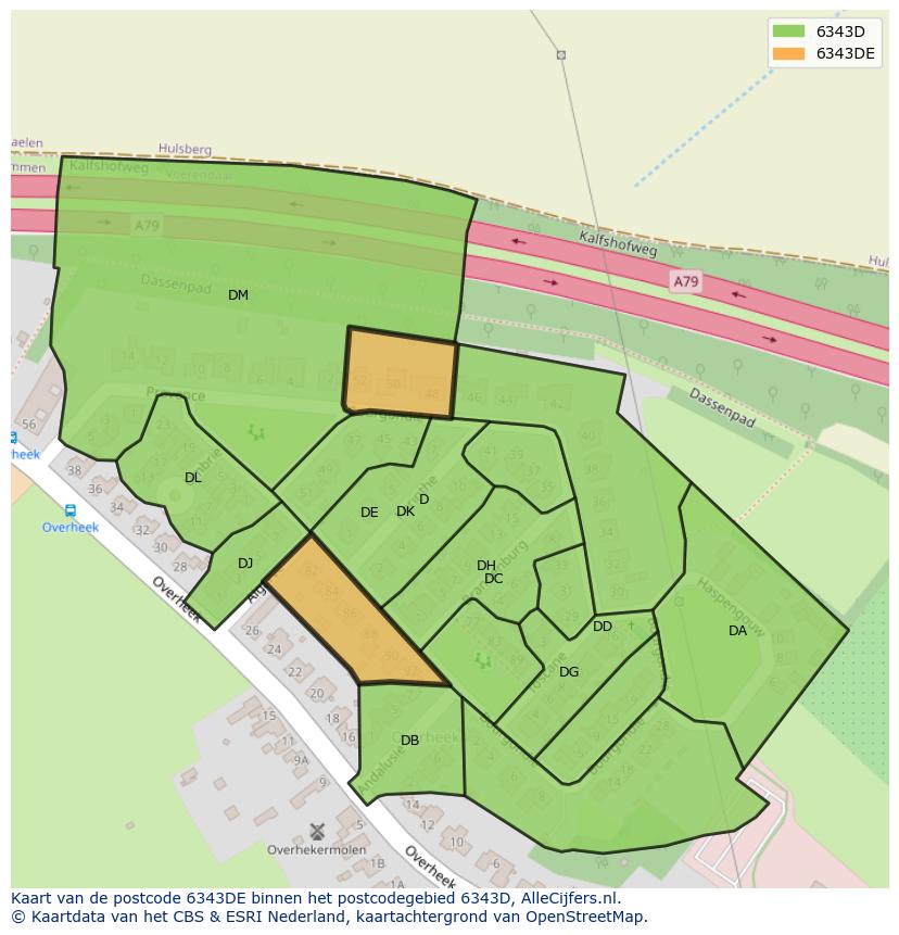 Afbeelding van het postcodegebied 6343 DE op de kaart.