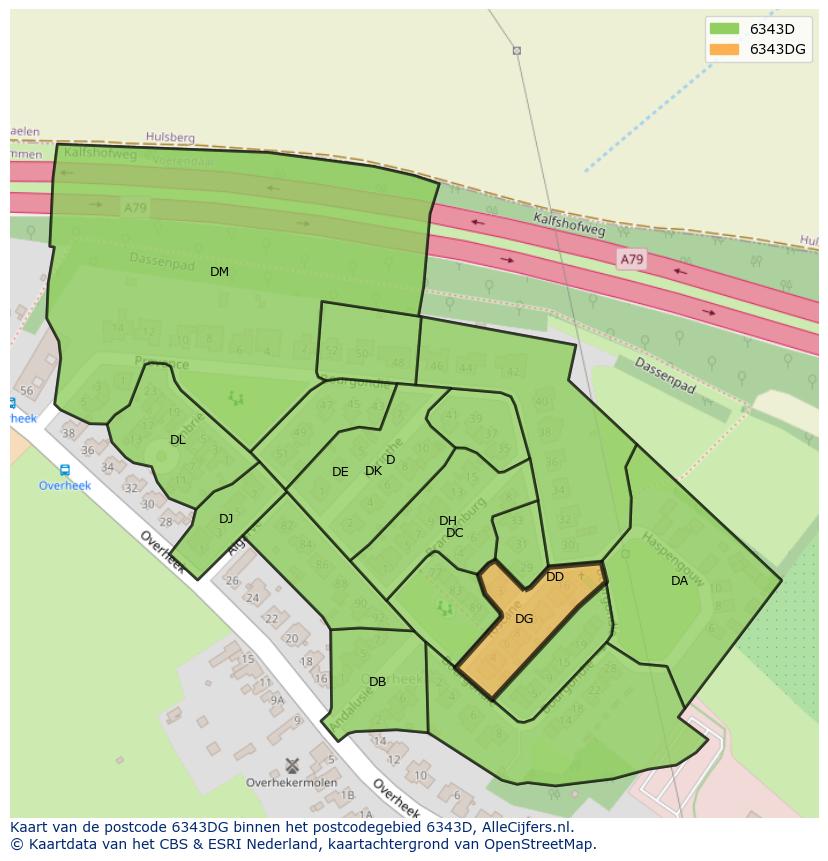 Afbeelding van het postcodegebied 6343 DG op de kaart.