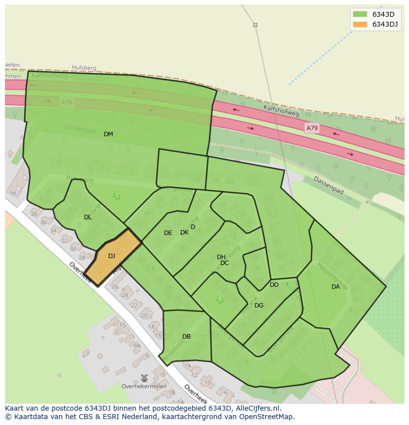 Afbeelding van het postcodegebied 6343 DJ op de kaart.