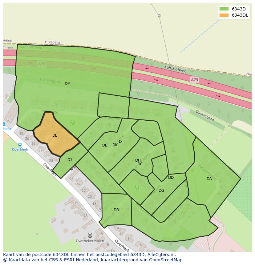 Afbeelding van het postcodegebied 6343 DL op de kaart.