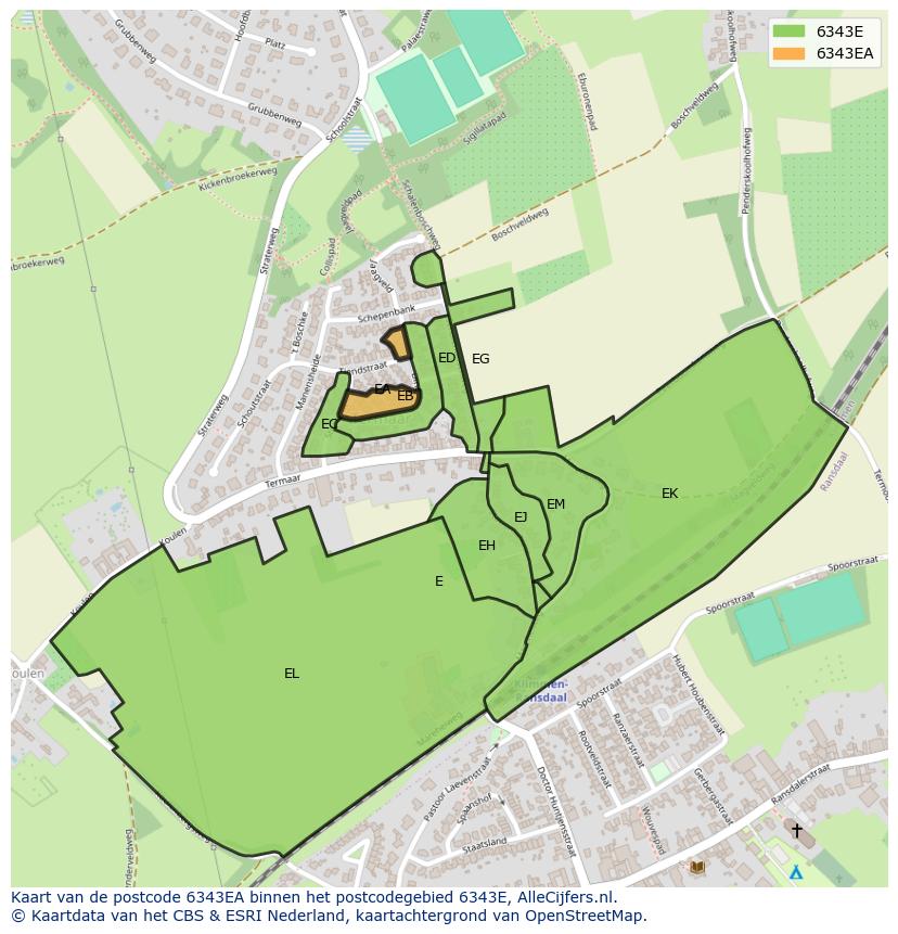 Afbeelding van het postcodegebied 6343 EA op de kaart.