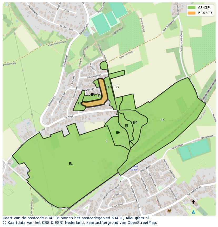 Afbeelding van het postcodegebied 6343 EB op de kaart.