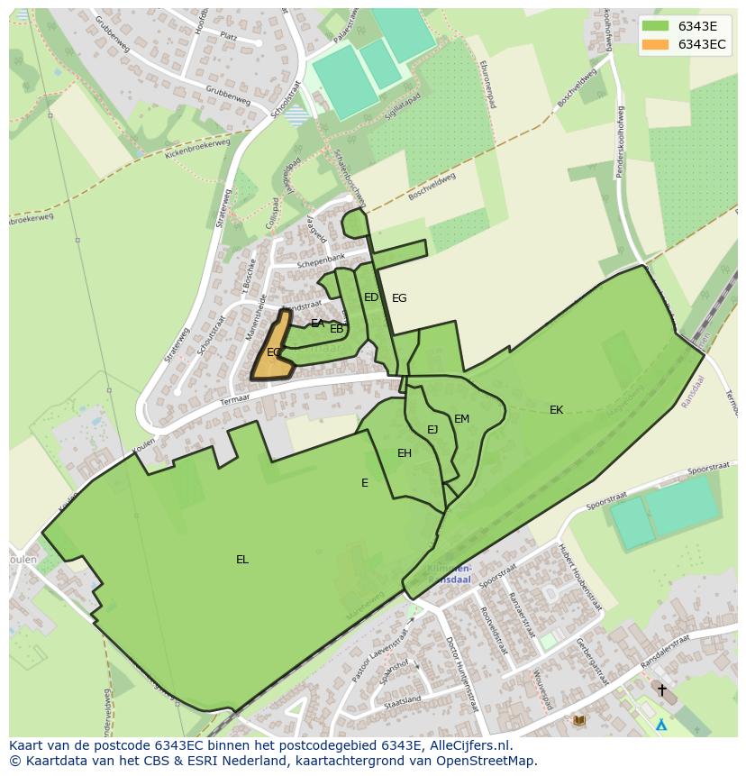 Afbeelding van het postcodegebied 6343 EC op de kaart.