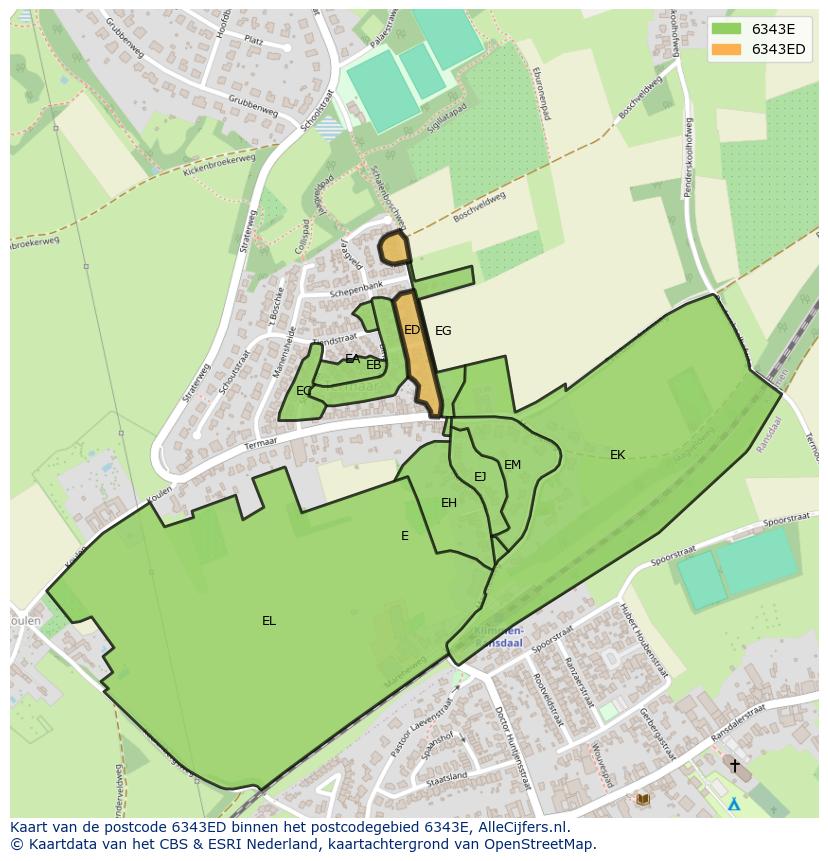 Afbeelding van het postcodegebied 6343 ED op de kaart.