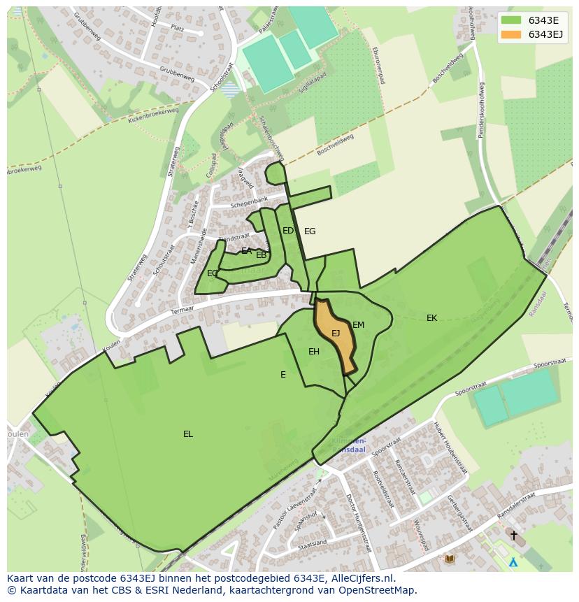 Afbeelding van het postcodegebied 6343 EJ op de kaart.