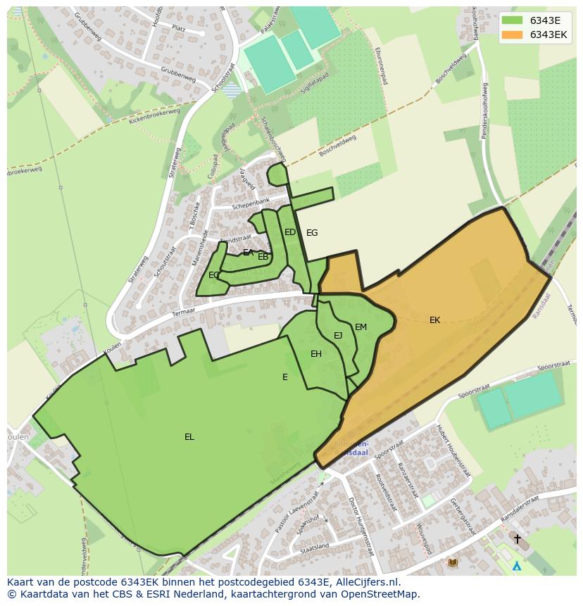 Afbeelding van het postcodegebied 6343 EK op de kaart.