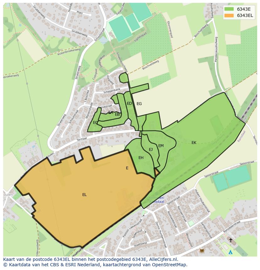Afbeelding van het postcodegebied 6343 EL op de kaart.