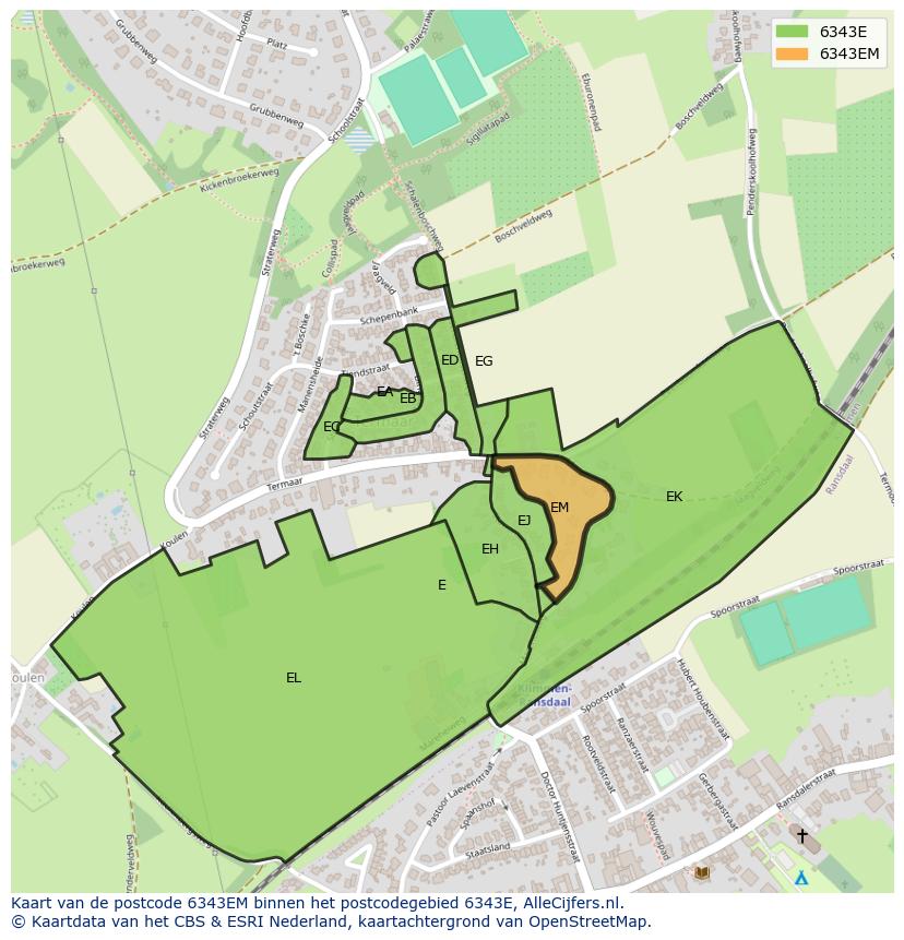 Afbeelding van het postcodegebied 6343 EM op de kaart.