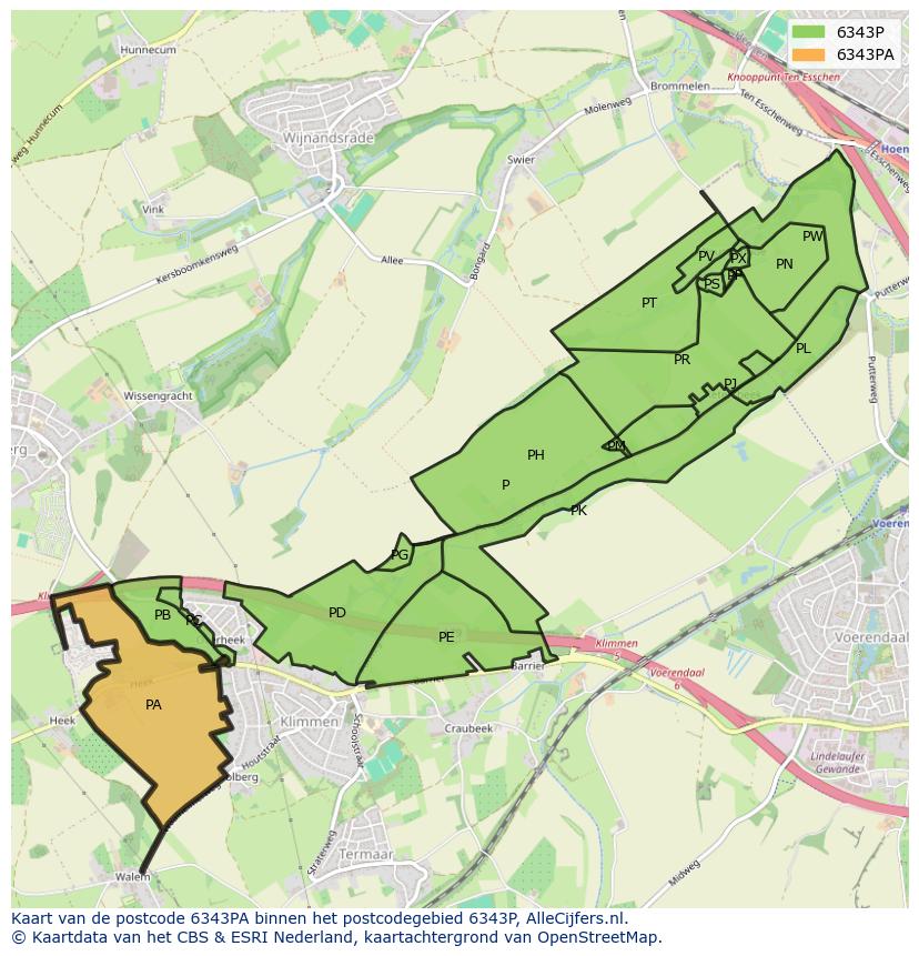 Afbeelding van het postcodegebied 6343 PA op de kaart.